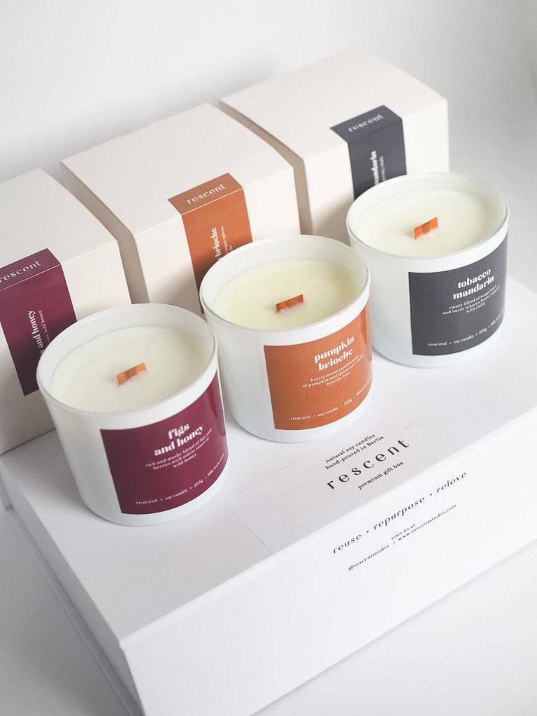 Soy Candles Gift Set │ Cozy Nights Bundle 2+1 │ Figs &amp; Honey, Pumpkin Brioche, Tobacco Mandarin