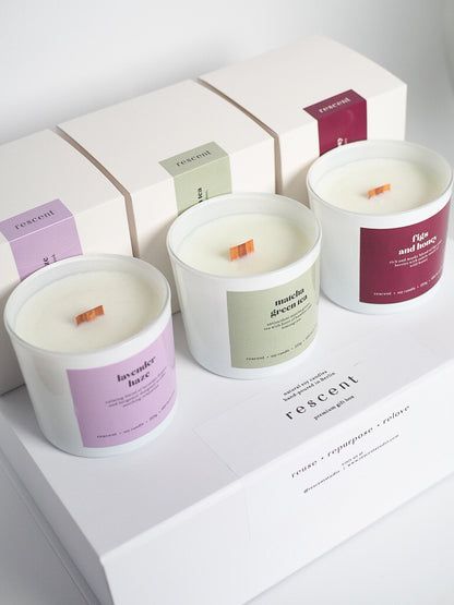 Soy Candles Gift Set │ The Minimalist Bundle 2+1 │ Lavender Haze, Matcha Green Tea, Figs &amp; Honey