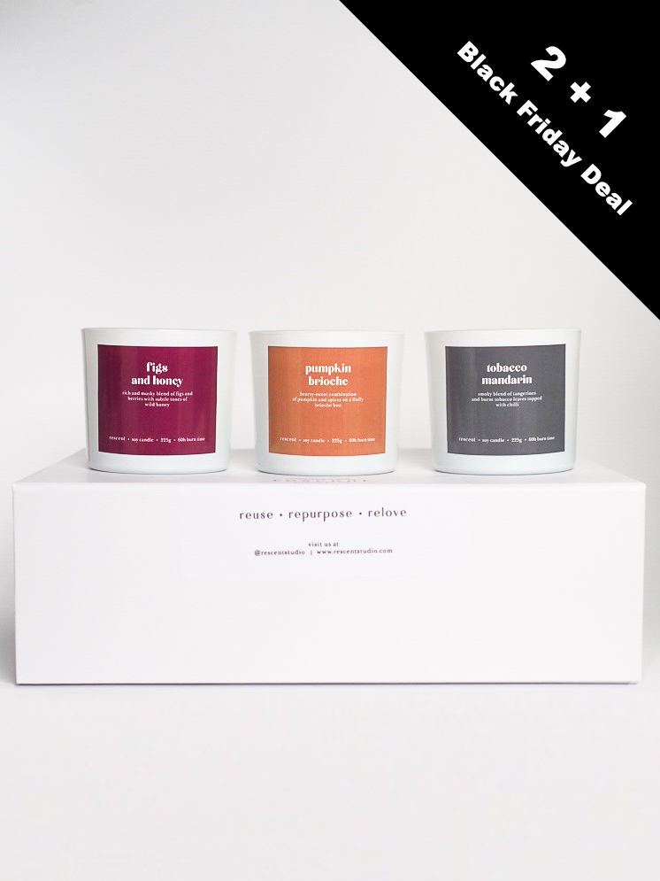 Soy Candles Gift Set │ Cozy Nights Bundle 2+1 │ Figs &amp; Honey, Pumpkin Brioche, Tobacco Mandarin