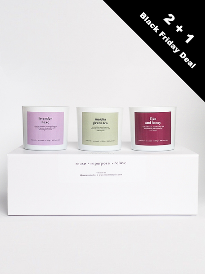 Soy Candles Gift Set │ The Minimalist Bundle 2+1 │ Lavender Haze, Matcha Green Tea, Figs &amp; Honey